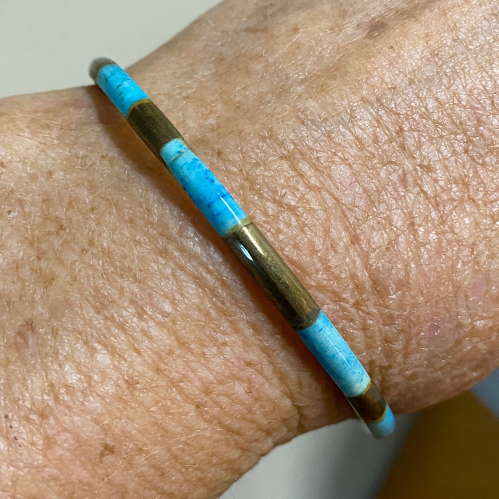 Turquoise Inlay Brass Bangle Bracelet | Southwestern Style